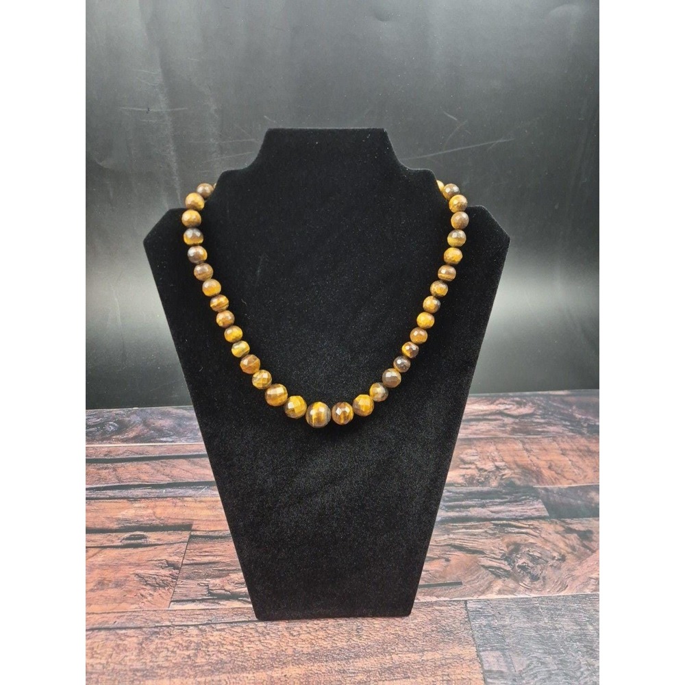 Tigers Eye Faceted Graduated‎ Beaded Necklace 18-20" Brown Magnetic Extender
